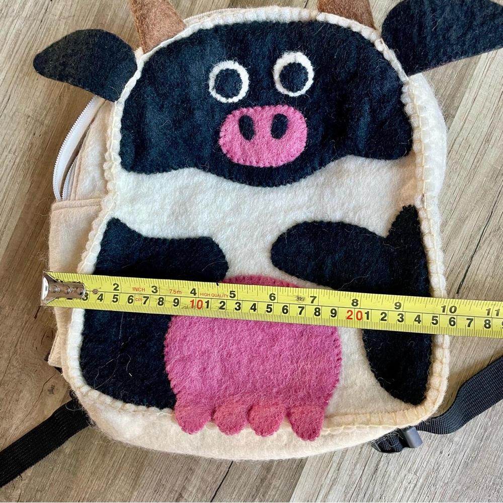 Kids Cow Design Felted Backpack - Black, White, Pink - Picture 7 of 8